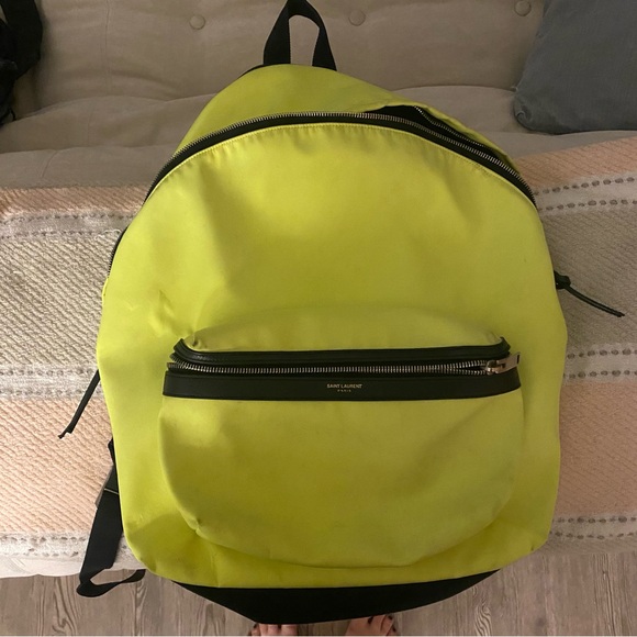 Saint Laurent Neon Yellow Canvas Hunter Backpack 💯💯 - Picture 1 of 8